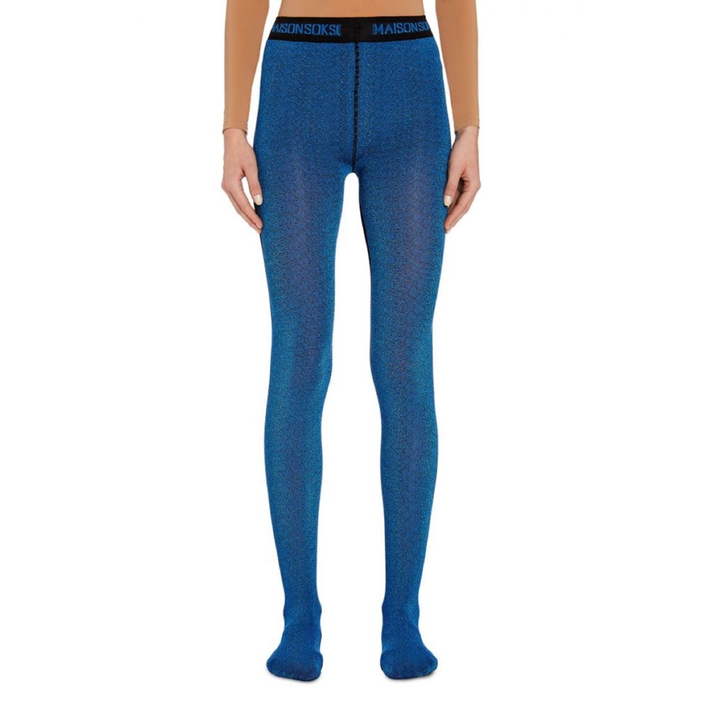 Maison Soksi electric blue black colorblock panel No Soul tights M-L